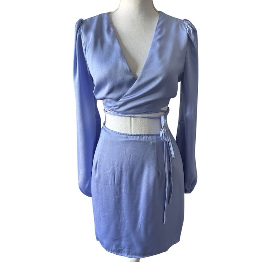 Blue Blush Women’s Satin 2-Piece Skirt Set